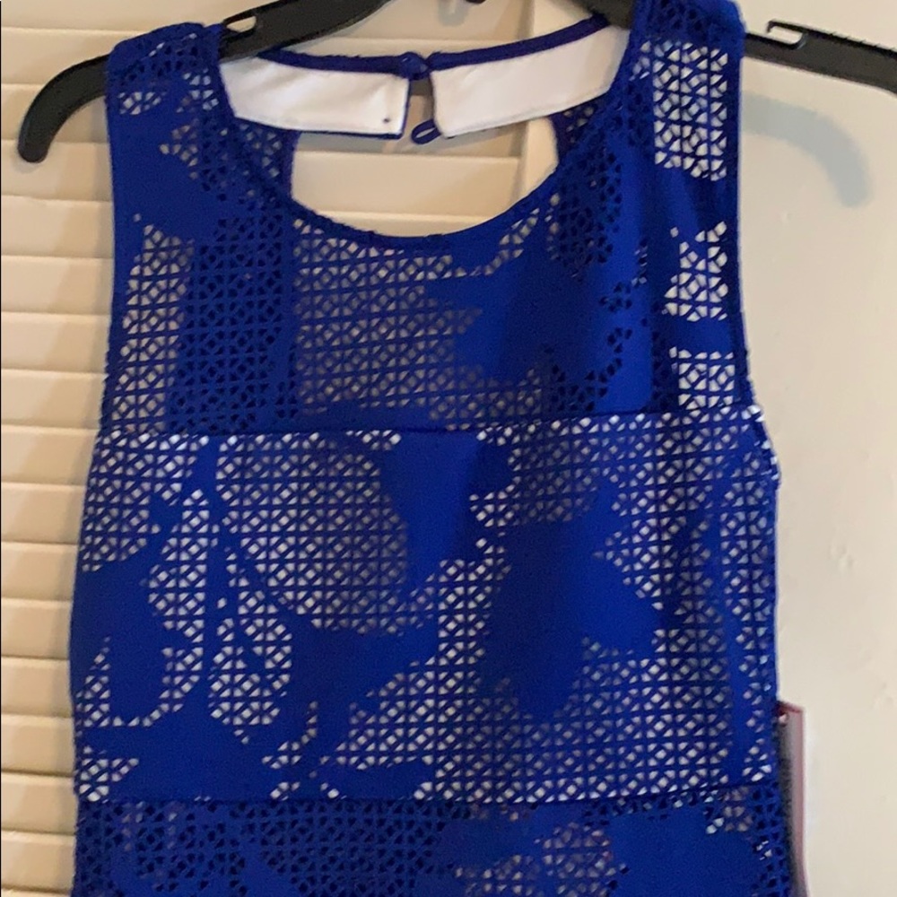 Blue and white cutout floral patterned dress